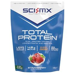 SCI-MX Total Protein - Dual Protein Concentrate & Isolate Protein Powder - Lean Muscle Development - Strawberry • No Added Sugar • 4.2g BCAAs + 22g Protein per Serving • 450g