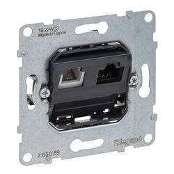 LEGRAND, SEANO gegevensdoos RJ11+RJ45 CAT.6 UTP, inzetstuk, combinatiedoos met RJ11-aansluiting voor telefoon- en data-aansluiting (RJ45, cat. 6, UTP), 765089