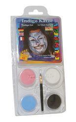 Eulenspiegel 204542 - motiefset indigo kat, 4 kleuren, 1 penseel, 1 handleiding (mogelijk niet beschikbaar in het Nederlands), voor ca. 40 maskers, carnaval, themafeest