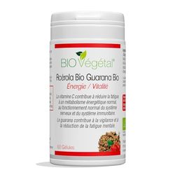 Acerola bio Guarana Bio Gelules - Vitamines C Naturelles Bio - Vigilance et réduction de la fatigue - Complément Alimentaire Vegan - 60 gélules - Fabrication Française