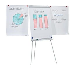 FRANKEN Lavagna a fogli mobili, scrivibile, magnetica, con 2 bracci laterali, treppiede, 68 x 105 cm, altezza regolabile, con porta carta e portapenne, ECO Standard, F2100/N