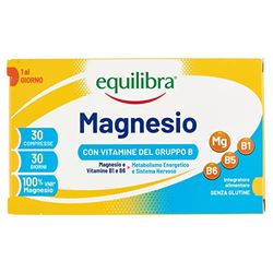 Equilibra Integratori Alimentari, Magnesio con Vitamine del Gruppo B, Integratore Magnesio e Vitamine B1, B5 e B6, Per il Normale Metabolismo Energetico, Senza Glutine, 30 Compresse