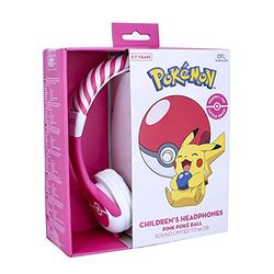 OTL Technologies PK0842 słuchawki dla dzieci, Pokémon Pink Pokéball, przewodowe słuchawki dla dzieci w wieku 3-7 lat
