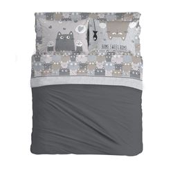 PENSIERI DELICATI Completo Letto Matrimoniale 100% Cotone, Completo Lenzuola Matrimoniali 180x200 Comprensivo di Lenzuolo Sotto, Sopra e 2 Federe, Made in Italy, Fantasia Happycat Grigio