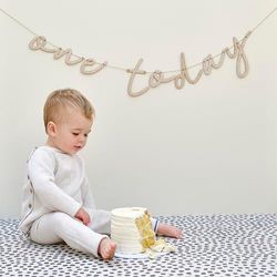 Ginger Ray One Today' Wooden Letter Bunting Garland Baby's 1st Birthday Hanging Decoration 1.5m, Neutral