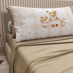 PETTI Artigiani Italiani - Sábanas de algodón con Fundas de Almohada con impresión Digital, sábanas para Cama Individual, Juego de Cama Individual, Teddy Love Pardo, 100% Made in Italy