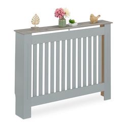 Relaxdays radiatorombouw, HBD 83x112x19 cm, kant en klaar, voor oude radiatoren, radiotorbekleding met plank, mdf, grijs