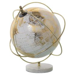 GLOBO TERRÁQUEO ø20CM BLANCO/DORADO METAL/MÁRMOL SOBREMESA_°24X27CM BASE:°11CM