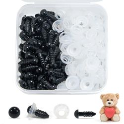 100 Pieces Safety Eyes for Crocheted Animals, Plastic Amigurumis Eyes with Washers for Plush Toys Doll Eyes, DIY Craft Dolls Eyes for Soft Toy Making (Ø 6~12mm)