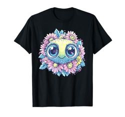 Adorabile creatura dagli occhi grandi con fiori Maglietta
