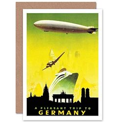 Wee Blue Coo TRAVEL GERMANY TRANSPORT BOAT AIRSHIP ZEPPELIN PLANE BERLIN GREETING CARD