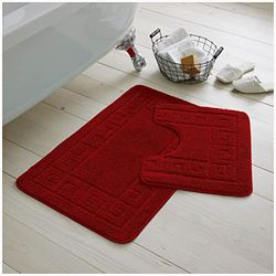 Gaveno Cavalia Greek 2-delige badset, badmat 50 x 80 cm, wc-mat 50 x 40 cm, 100% polypropyleen, rood, 75 x 50 x 2 cm