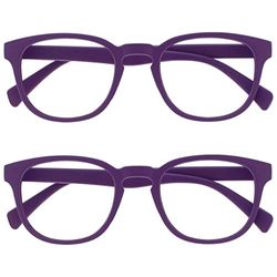 Opulize Pop Reading Glasses 2 Pack Fun Round Matt Frame Purple Spring Hinges Scratch Resistant Mens Womens RR2-5 +3.00