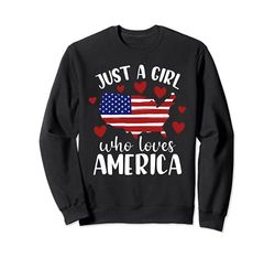 JUST A GIRL WHO LOVES AMERICA USA Map American Flag Patriot Sweatshirt