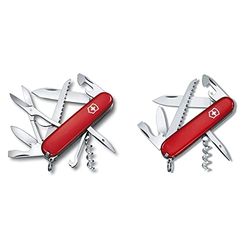 Victorinox, Huntsman, coltellino svizzero (15 funzioni, forbici, seghetto per legno, cavatappi) colore rosso & Camper, coltellino svizzero, colore rosso, in blister