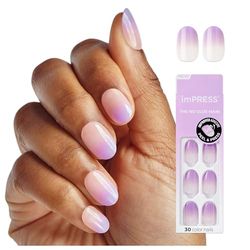Kiss imPRESS Lot de 30 faux ongles autocollants à pression « Take a Chance » violets, forme ovale courte, forte adhérence, sans échardes, sans bavures
