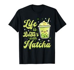 Matcha Green Bubble Tea Latte Boba La vita è migliore con Maglietta
