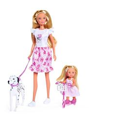 Simba 105733605 - Steffi Love Cute Walk, lopen met twee dalmatiërs, met step voor Evi, 12cm en 29cm speelpoppen, vanaf 3 jaar