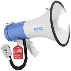 Pyle Megafono Portatile Compatto, Megafono da 50 Watt con Torcia LED, Sirena d'Allarme, Volume Regolabile, Microfono Staccabile, a Batteria per Uso Interno ed Esterno