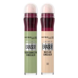 Maybelline New York Instant Eraser, Colour Correcting Concealer Duo, Counteracts Redness, for a Natural Soft-Focus Finish, Dermatologist Tested & Suitable for Sensitive Skin, (Ivory + Green)