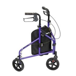 NRS Healthcare 3 Wheel Aluminium Rollator Walking Aid with Bag, Lightweight 4.5kg (9.9lbs) – Purple