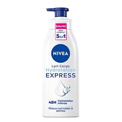 NIVEA Lait pour le corps Hydratation Express (1 x 250 ml), Lait hydratant 5-en-1 pour peau normale à sèche, Soin hydratant à la formule fluide enrichie en minéraux marins