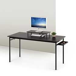 Bureau à Cadre Noir en Métal avec Plateau de Rangement et Support d'Écran 140 X 60 cm Zinus Tresa | Station de Travail Finition Espresso | Bureau d'Ordinateur | Facile à Monter