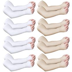 Eurzom Elderly Skin Protector Sleeves Thin Skin Arm Sleeve Bruise Protective from Abrasions Tear Sun Exposure Compression Bruising Arm Protection Sleeve for Men Women, Nude Color, White