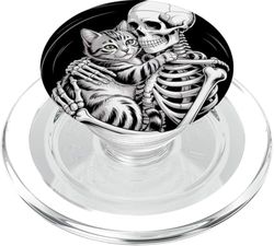 Esqueleto abrazando gato cráneo gatito amante gato mamá papá PopSockets PopGrip para MagSafe