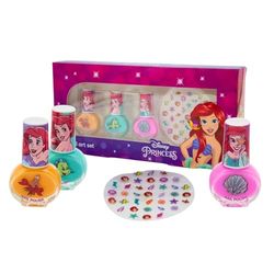 Princess Ariel Mermaid Nail Art Set for Kids - Complete Nail Decoration Kit with 3 Nail Polishes (Pink, Teal & Yellow), Nail Stickers, - Best Gift for Kids Aged 3+