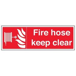 VSafety 13027BJ-R brandutrustning skylt, Fire Hose Keep Clear", styv plast, landskap, 450 mm x 150 mm, röd