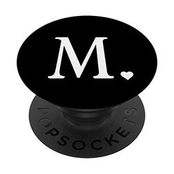 PopSockets Cuore, Bianca, Lettera M Monogramma Iniziale, Nero, Minimo PopGrip: Impugnatura per Telefoni Cellulari e Tablet Intercambiabile