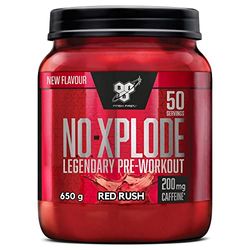 BSN Nutrition N.O.-Xplode Suplemento Alimenticio en Polvo para Preentrenamiento, Apoyo de Energía y Concentración con Cafeína, Aminoácidos, Vitamina C y Zinc, Sabor Fiebre Roja, 650 g