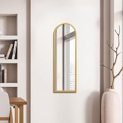 MirrorOutlet The Arcus - Gold Metal Framed Modern Arched Wall Mirror 47" X 16" (120CM X 40CM) Black. 2cm Wide Frame and 3cm Deep