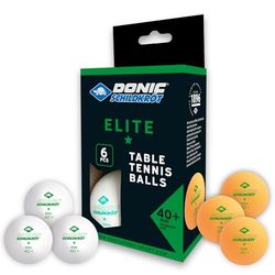 Donic-sköldpadda bordtennisboll 1-stjärna elit, poly 40+ kvalitet, 6 st. i blister, 3 x vit/3 x orange, 608511