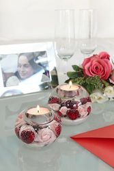 Pack of 6 Dreamlight, Tealight candle holder, Mercur Smart, Heart motif, Glass, clear, pink, red, PU 6, H. 6 cm, D. 8 cm