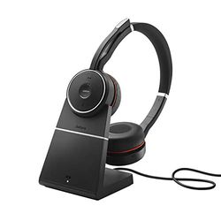 Jabra Evolve 75 SE Auriculares Inalámbricos Estéreo con Bluetooth - Micrófono con Supresor de Ruido, Cancelación Activa de Ruidos (ANC) y Base de Carga - Certificado para Google Meet y Zoom - Negro