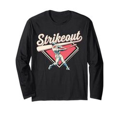Retro Strikeout Baseball Bateador Vintage Deportes Fan Manga Larga