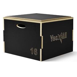 Yes4All E0QT Caja pliométrica de madera 3 en 1 con superficie antideslizante, 40,6cm de altura, plataforma pliométrica para entrenamiento y cajas de salto, para gimnasio en casa y entrenamiento, negro