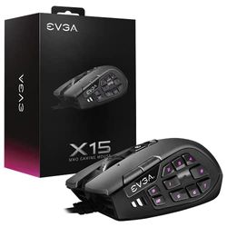 EVGA X15 MMO Gaming Mouse, 8k, Wired, Black, Customizable, 16,000 DPI, 5 Profiles, 20 Buttons, Ergonomic 904-W1-15BK-K3