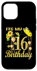 Carcasa para iPhone 13 Pro It's My 16th Birthday 16 Year Old Girl Sunflower Butterfly