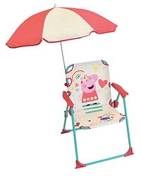 FUN HOUSE Peppa Pig hopfällbar stol campingmått: H.38,5 XL.38,5 x P.37,5 cm + parasoll Ø 65 cm för barn, flerfärgad