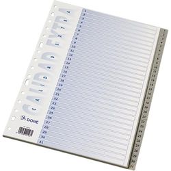 Dohe - Separadores Archivadores 2 y 4 anillas (31 uds.) - Índices Tamaño Folio, Numerados 1-31, Plástico Resistente 180 micras, 16 Agujeros - Color Gris