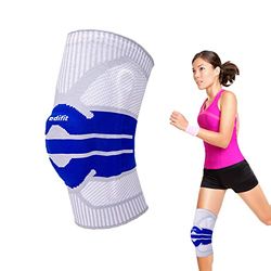 EDIFIT, Rodillera Deportiva, para Menisco y Ligamentos, Trabajo, Crossfit, Compresión, Ajustable, con Estabilizadores Laterales y Almohadilla de Gel (Azul, M)