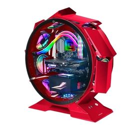 Mars Gaming MCORB Rosso, Case PC Gaming Micro-ATX XL, Design Circolare Custom, Doppio Vetro Temperato
