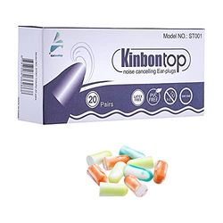 Kinbontop, tappi per le orecchie in spugna morbida, SNR di 35 dB, riduzione del rumore, protezione per l'udito ,colori assortiti, confezione da 20