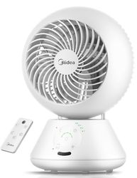 Midea MDF24JRW Tafelventilator, 28 dB, diameter 20 cm, voor luchtcirculatie, bereik 18 m, oscillatie 120 ° + 105 graden, 5 instelbare snelheden, timer 15 uur met afstandsbediening, voor slaapkamer en