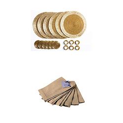 Penguin Home Handcrafted Glass Beaded, Coasters and Napkin Rings with 100% cotton Napkins - (Set of 24) - Gold