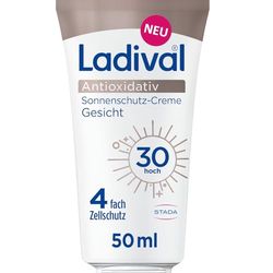 Ladival Antioxidant solskyddskräm ansikte SPF 30 med anti-pollution-komplex av C-vitamin och E, med 4-vägs cellskydd, svettbeständig, 50 ml