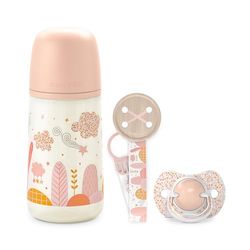 Suavinex, Baby Pack, Baby Gåva med: Antikolisk flaska 270 ml Medium Flöde (M) + Napp 0/6 Månader + Tyg napp. För spädbarn 0/6 Månader